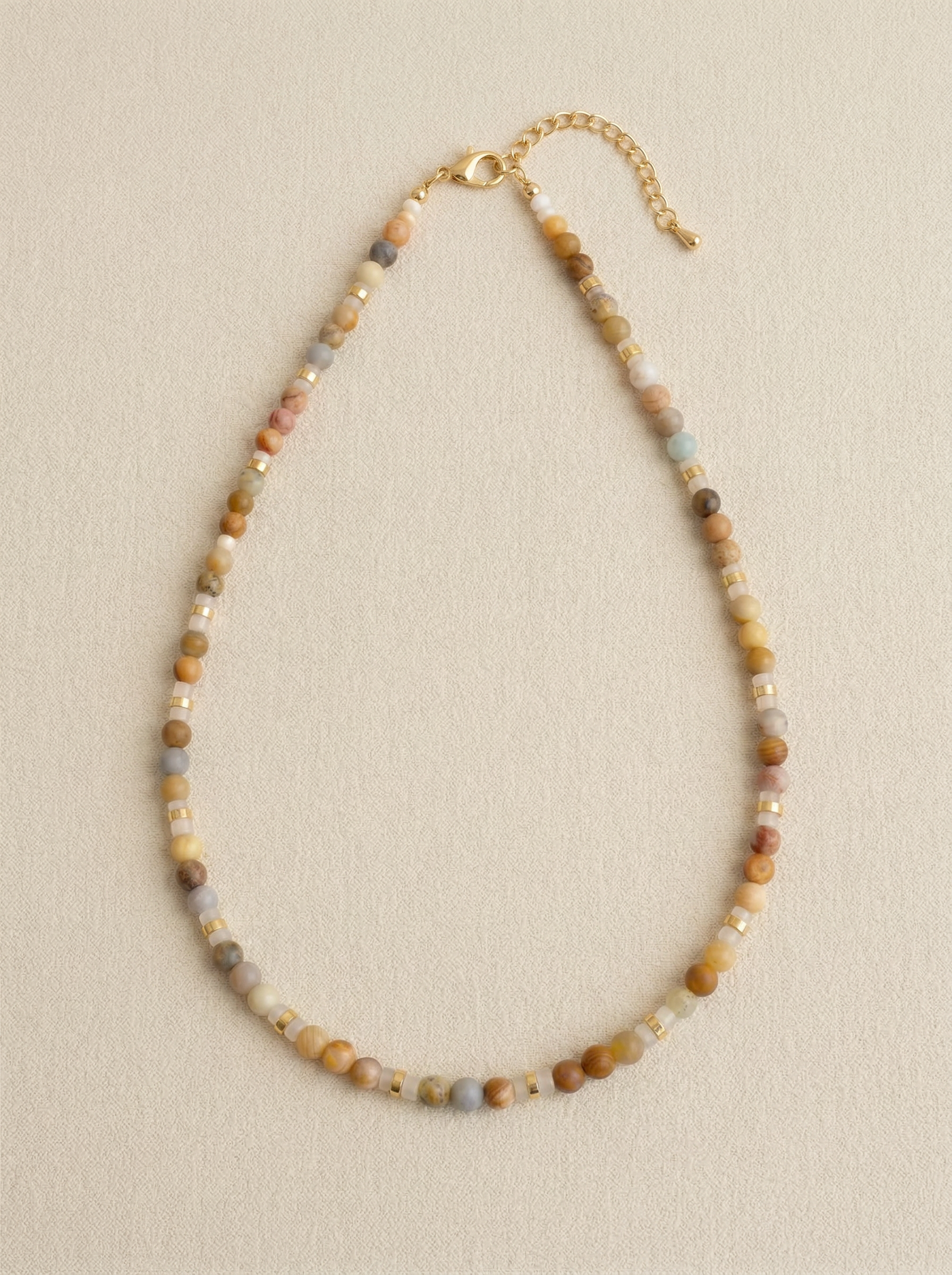 Natural Stone Beaded Necklace with Moon Pendant