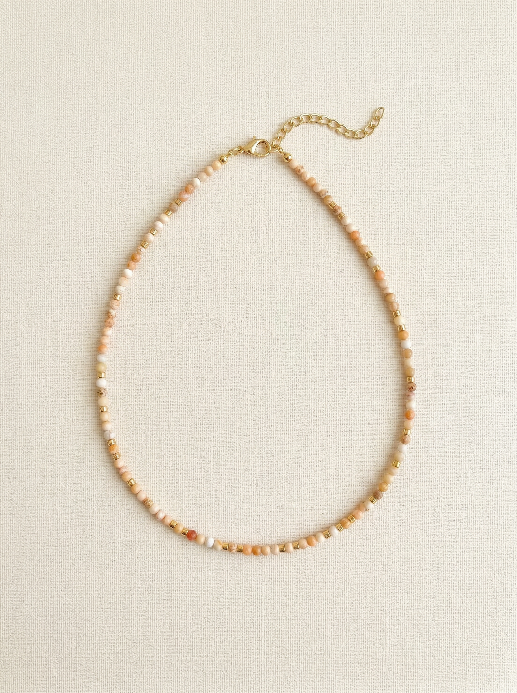Natural Stone Beaded Necklace with Moon Pendant