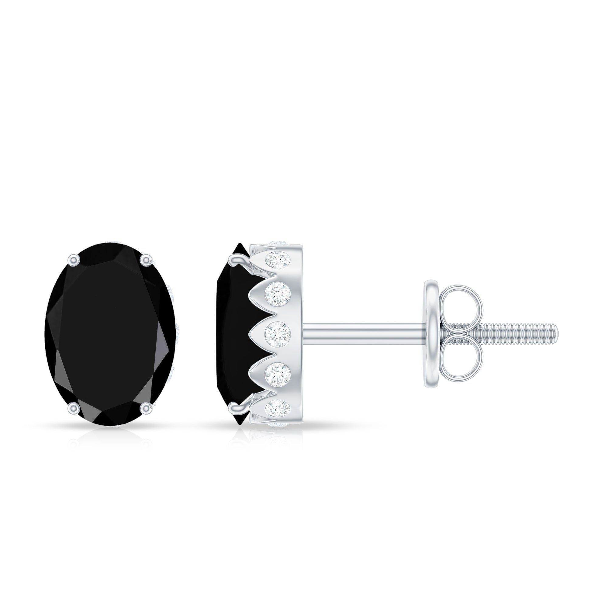 Natural 6X8mm Oval Black Onyx Earrings with Diamond
