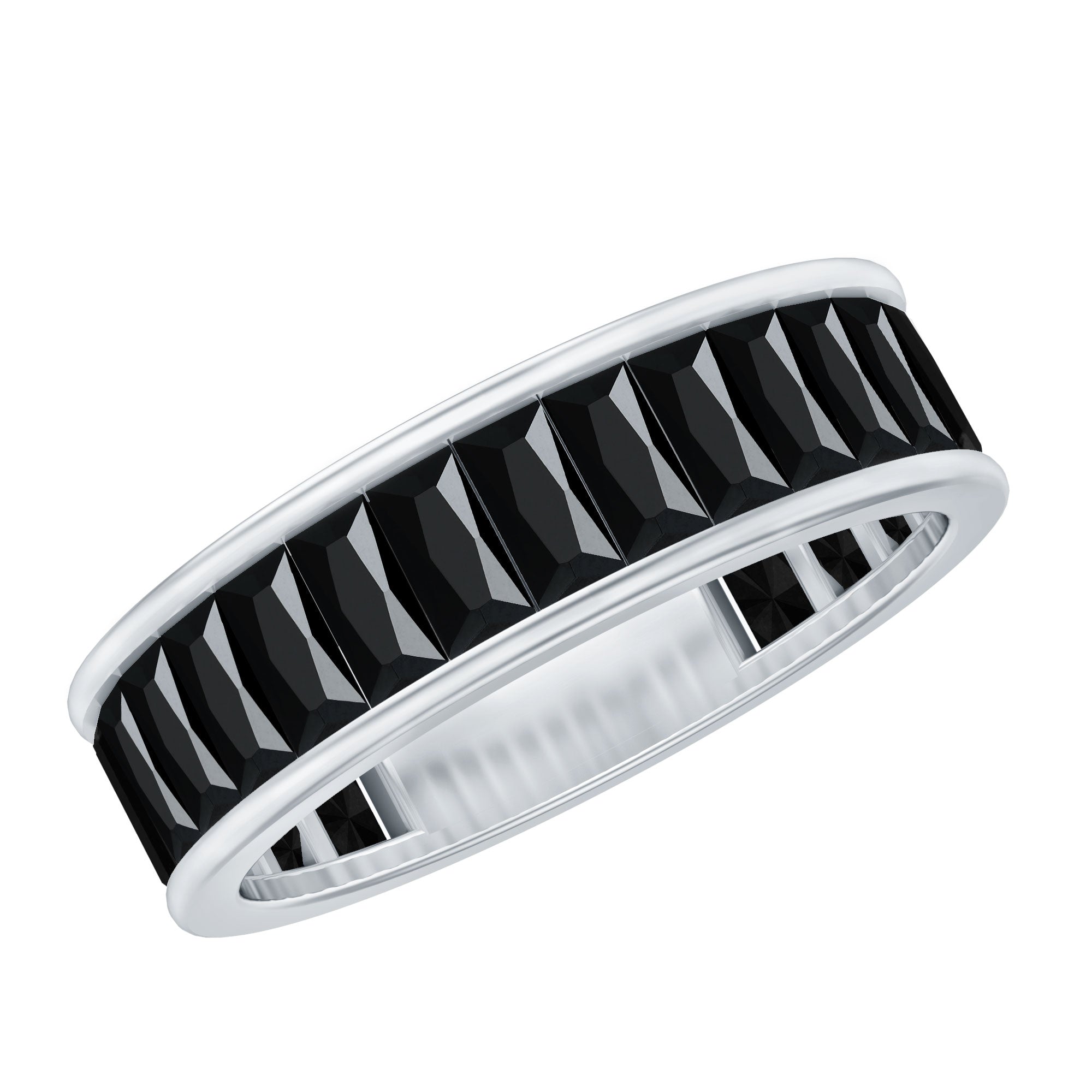 Baguette Cut Black Onyx Wedding Band in Channel Setting