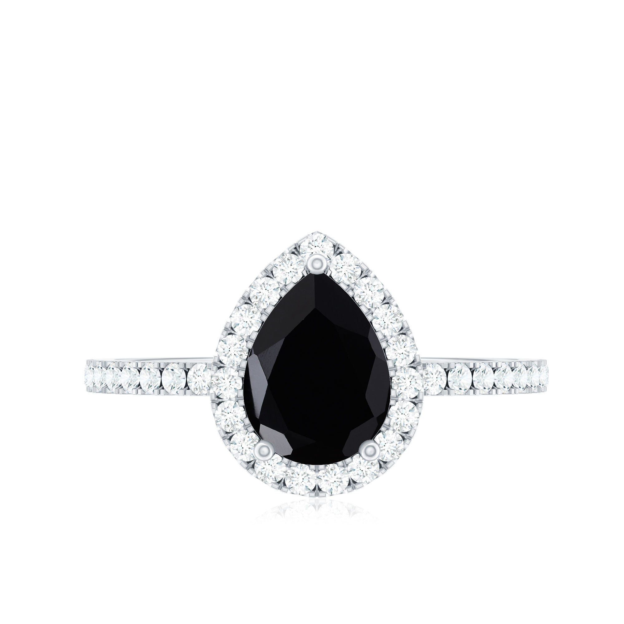 Genuine Black Onyx Teardrop Engagement Ring with Diamond