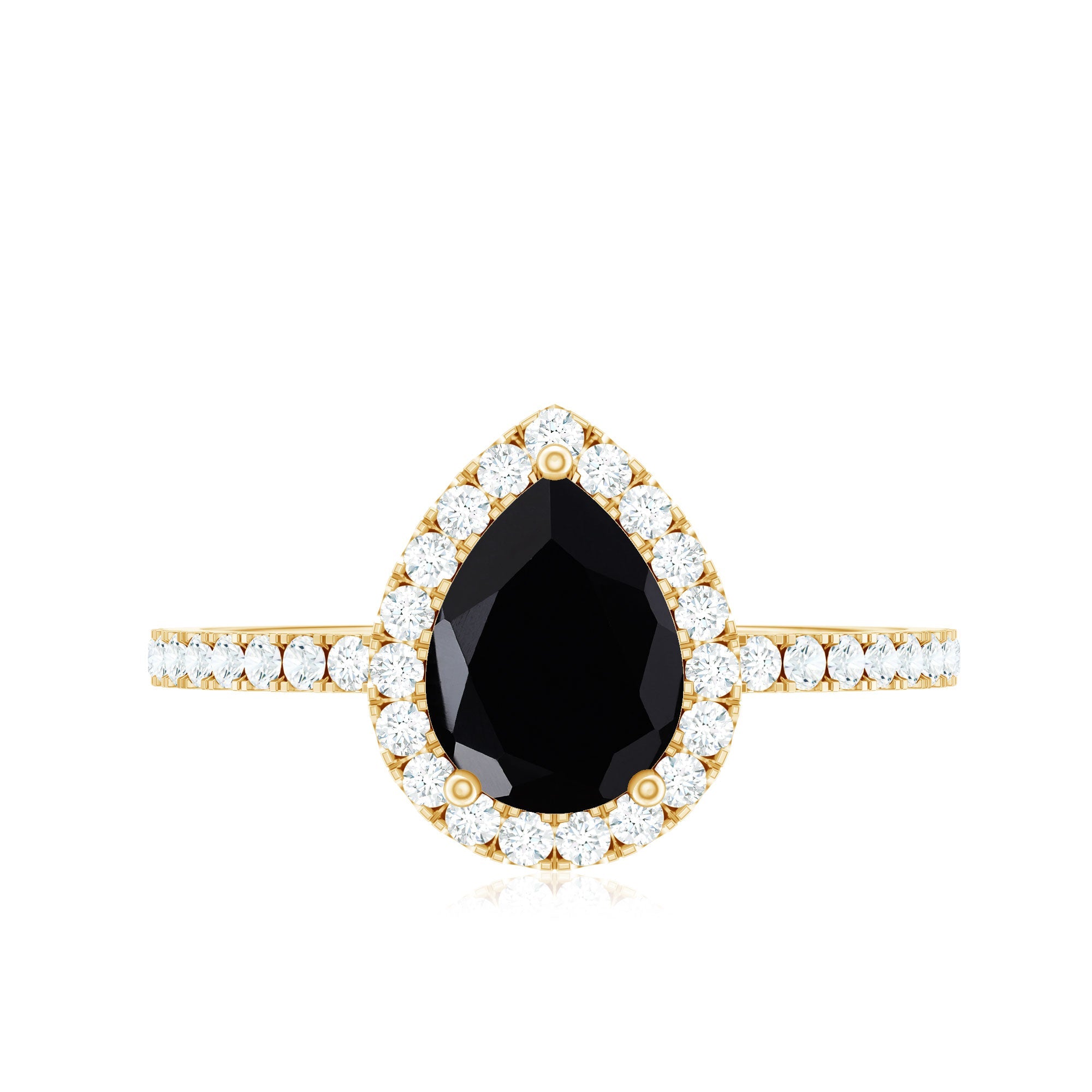 Genuine Black Onyx Teardrop Engagement Ring with Diamond