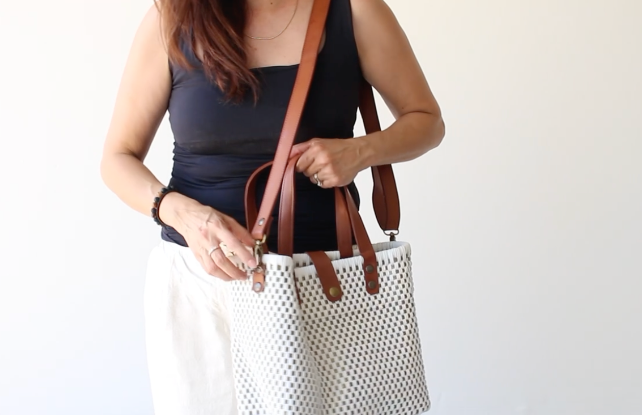 MexiMexi Royal Blue Checkered Bag – Handmade Tote with Leather Handles