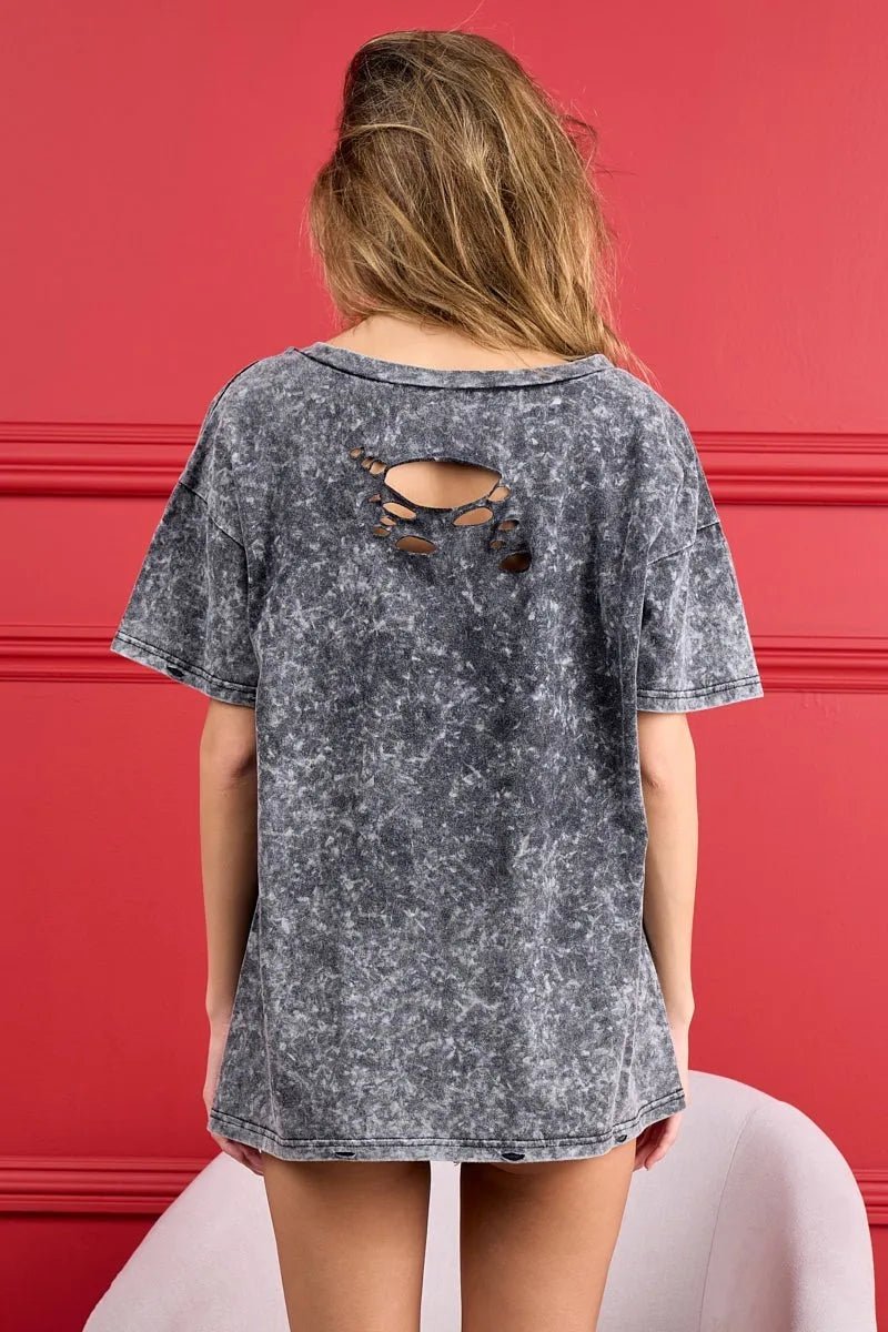 BiBi 4th Of July Theme Mineral Washed Laser Cut Top - S. M. & Co.