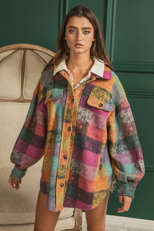 Loose Fit Buttoned Down Check Shirt Jacket - S. M. & Co.