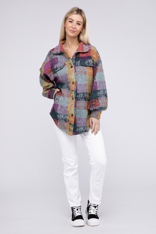 Loose Fit Buttoned Down Check Shirt Jacket - S. M. & Co.