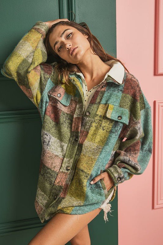 Loose Fit Buttoned Down Check Shirt Jacket - S. M. & Co.