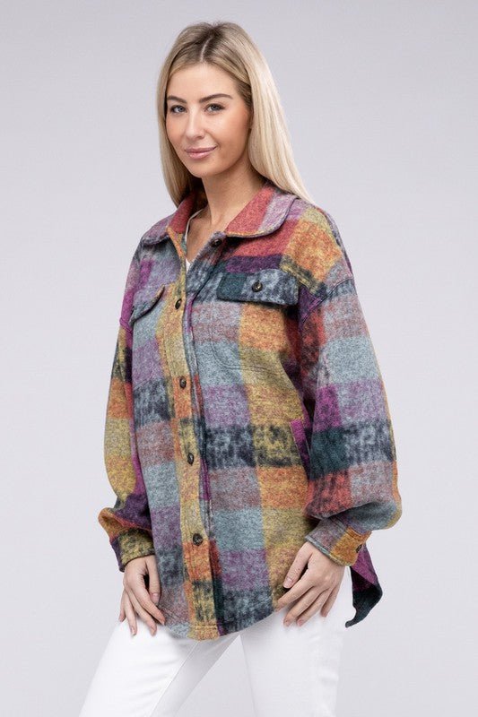 Loose Fit Buttoned Down Check Shirt Jacket - S. M. & Co.