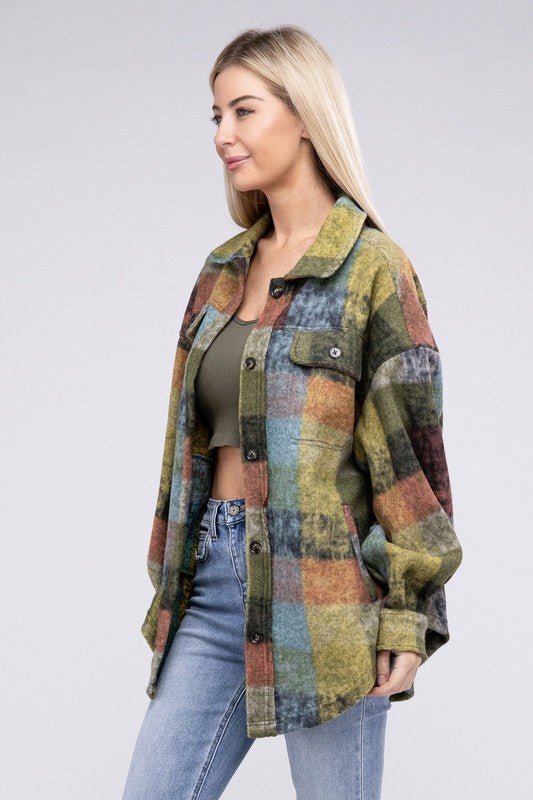 Loose Fit Buttoned Down Check Shirt Jacket - S. M. & Co.