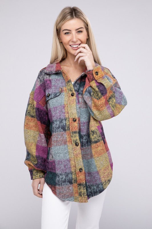 Loose Fit Buttoned Down Check Shirt Jacket - S. M. & Co.