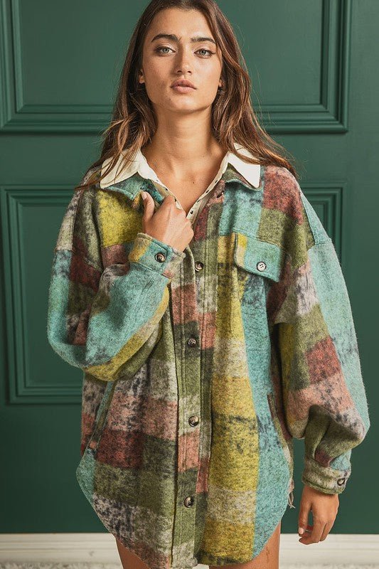 Loose Fit Buttoned Down Check Shirt Jacket - S. M. & Co.