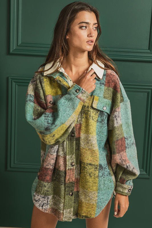Loose Fit Buttoned Down Check Shirt Jacket - S. M. & Co.