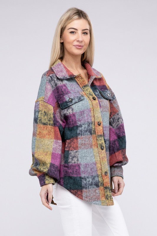 Loose Fit Buttoned Down Check Shirt Jacket - S. M. & Co.