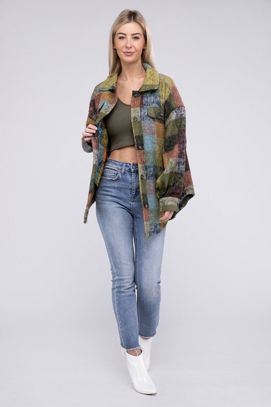 Loose Fit Buttoned Down Check Shirt Jacket - S. M. & Co.