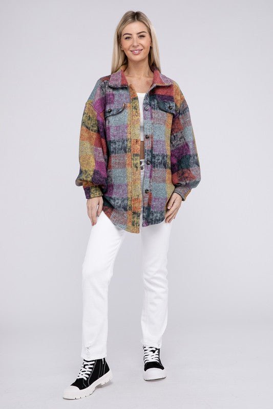 Loose Fit Buttoned Down Check Shirt Jacket - S. M. & Co.