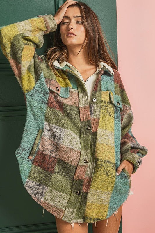 Loose Fit Buttoned Down Check Shirt Jacket - S. M. & Co.