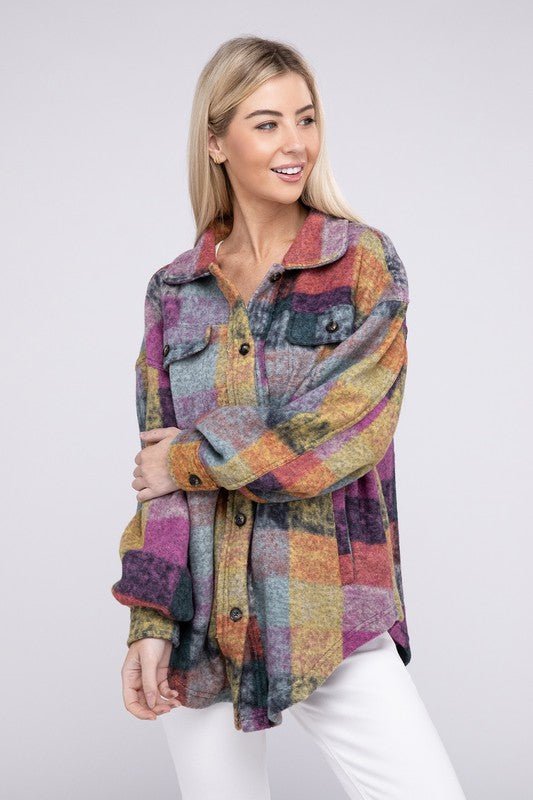 Loose Fit Buttoned Down Check Shirt Jacket - S. M. & Co.