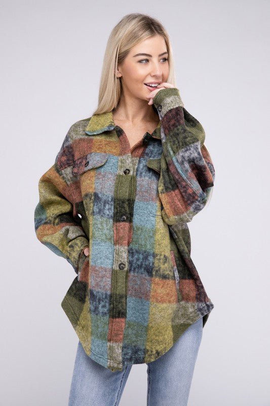 Loose Fit Buttoned Down Check Shirt Jacket - S. M. & Co.