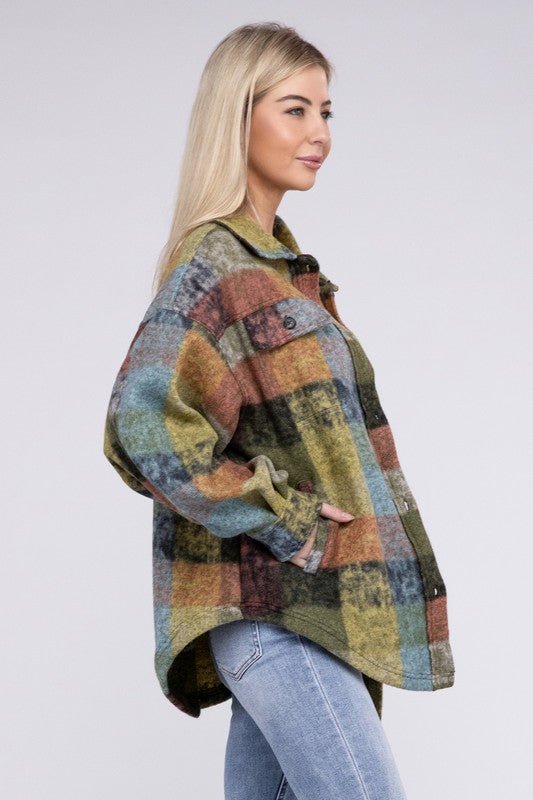 Loose Fit Buttoned Down Check Shirt Jacket - S. M. & Co.