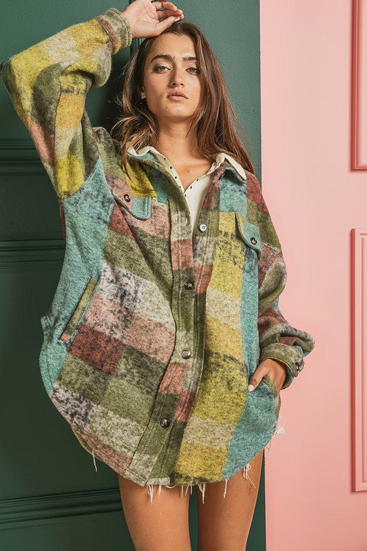 Loose Fit Buttoned Down Check Shirt Jacket - S. M. & Co.