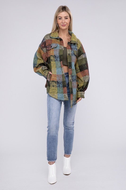 Loose Fit Buttoned Down Check Shirt Jacket - S. M. & Co.