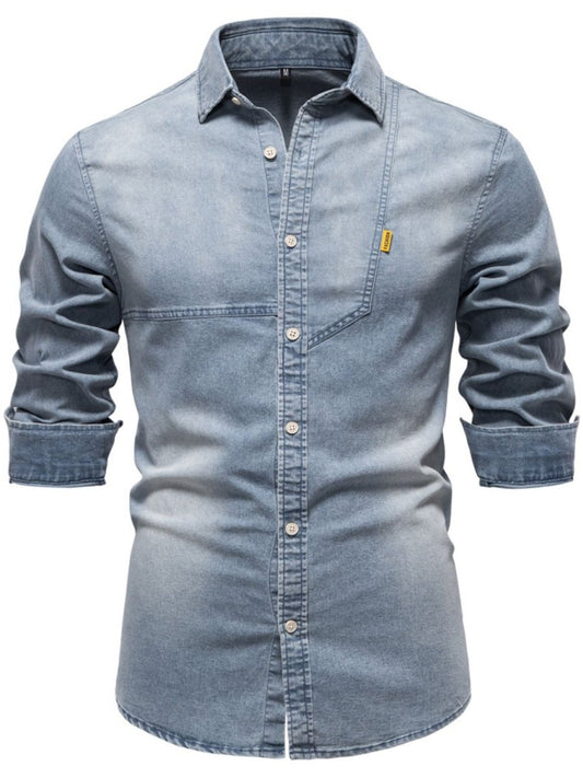Men's Button Down Collared Neck Denim Shirt - S. M. & Co.