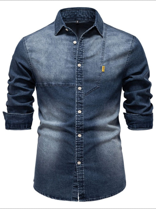 Men's Button Down Collared Neck Denim Shirt - S. M. & Co.