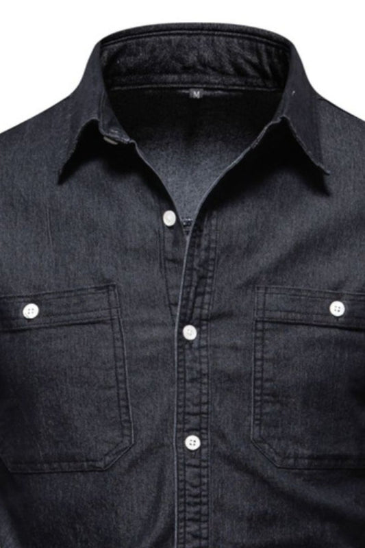 Men's Collared Neck Long Sleeve Denim Shirt - S. M. & Co.