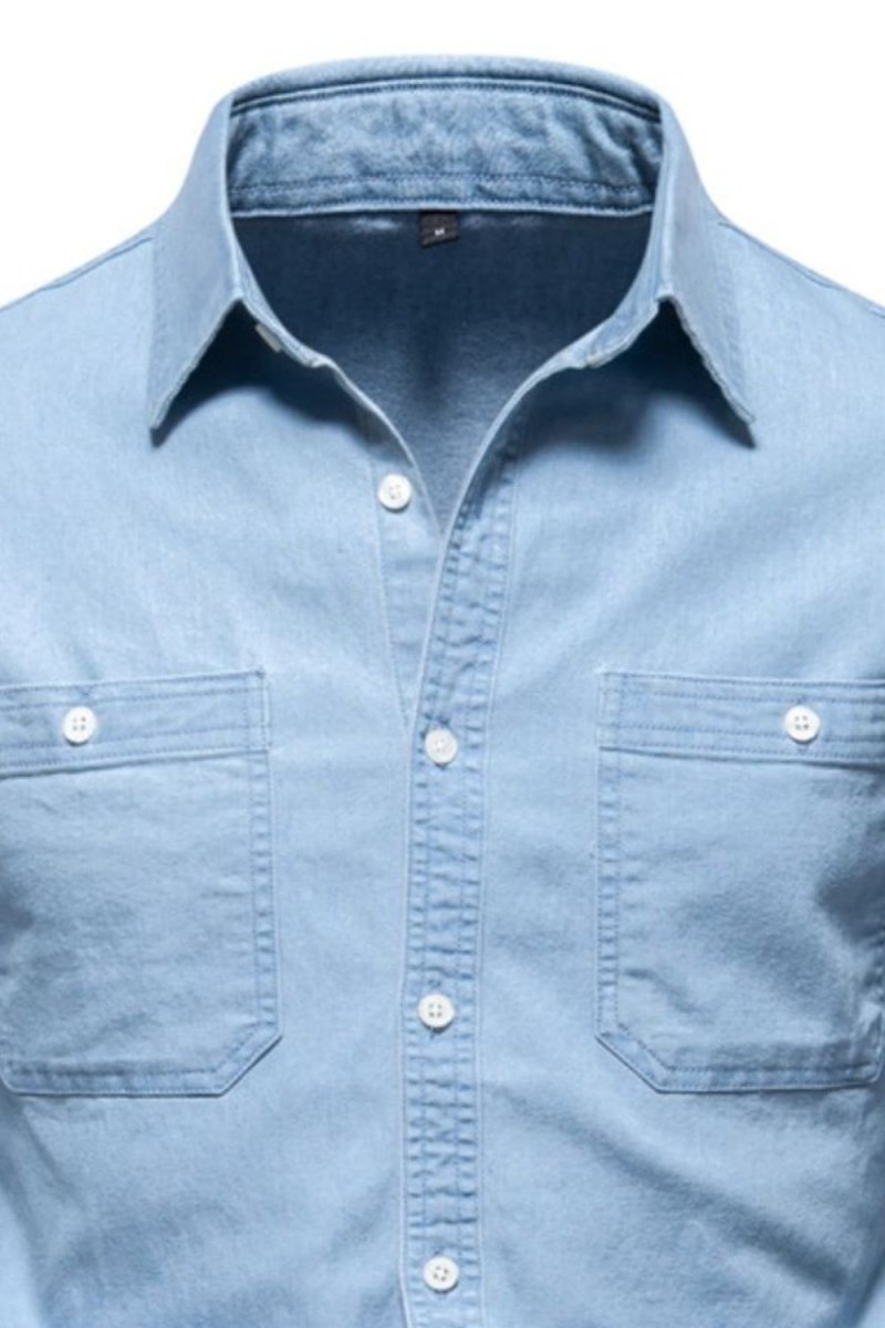 Men's Collared Neck Long Sleeve Denim Shirt - S. M. & Co.
