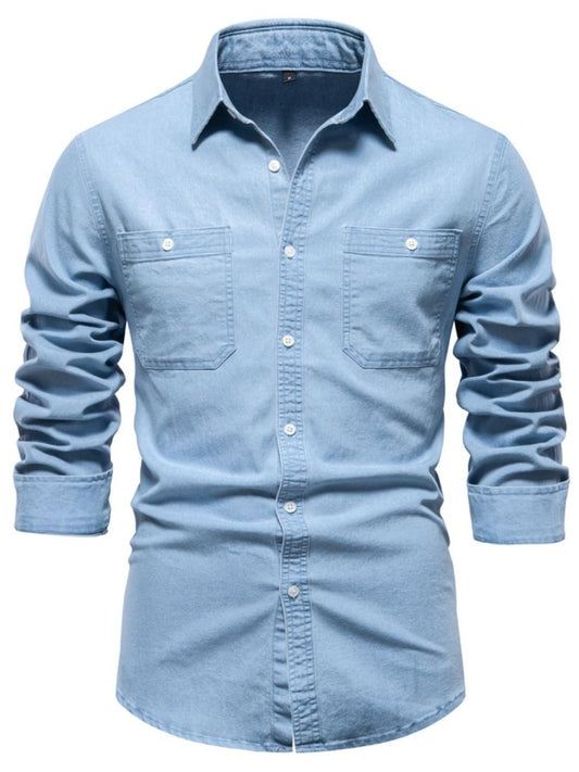 Men's Collared Neck Long Sleeve Denim Shirt - S. M. & Co.