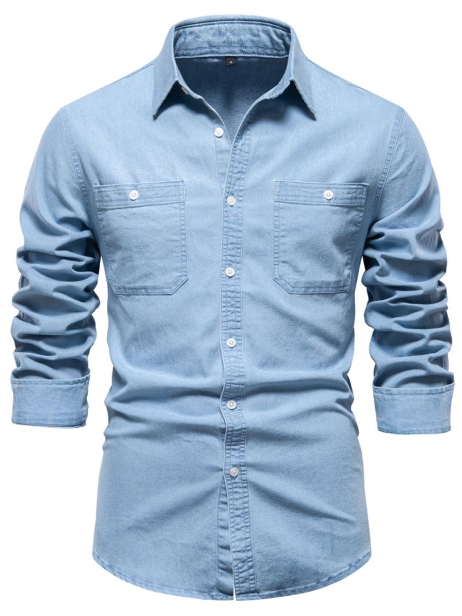Men's Collared Neck Long Sleeve Denim Shirt - S. M. & Co.