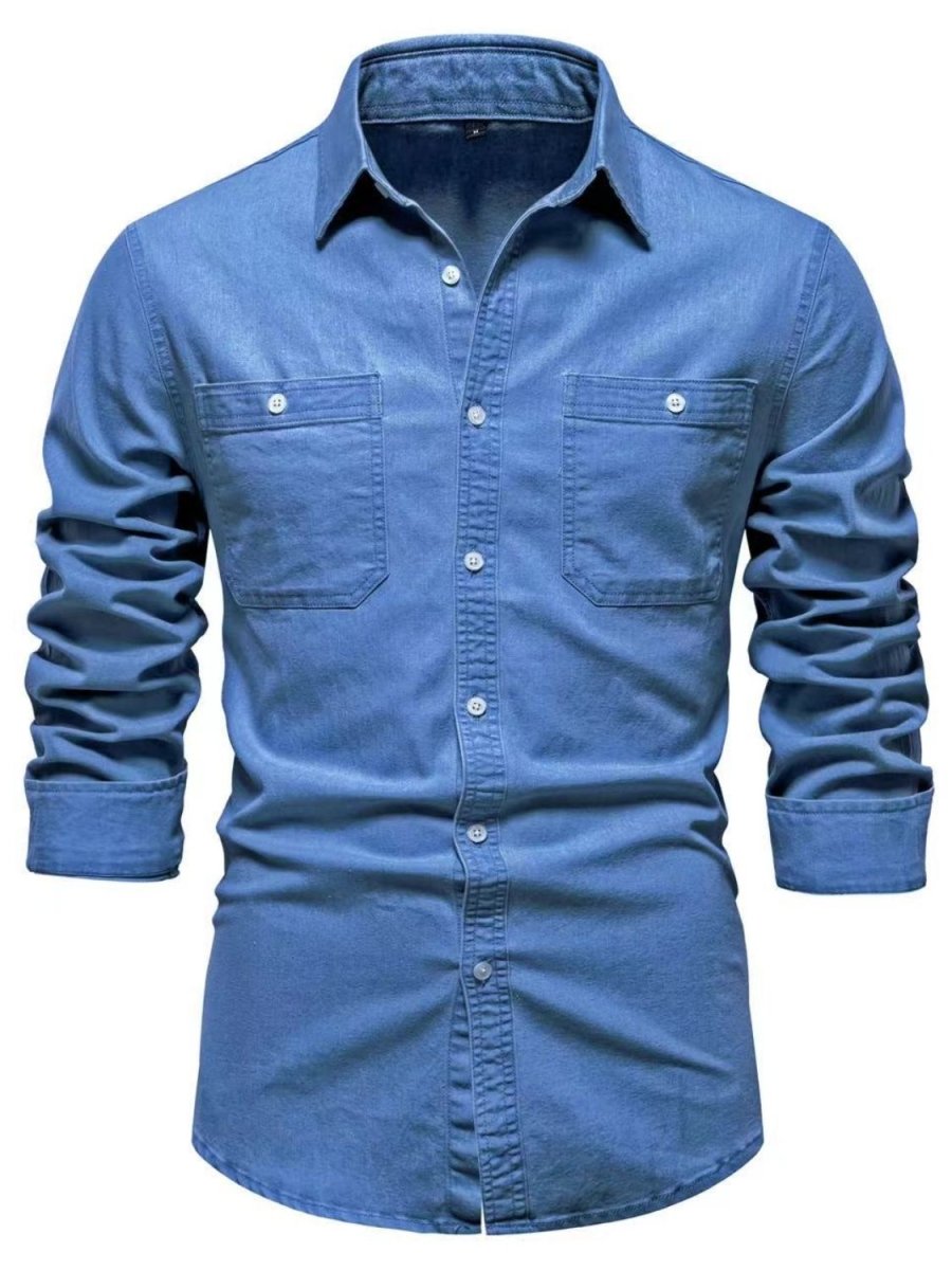 Men's Collared Neck Long Sleeve Denim Shirt - S. M. & Co.