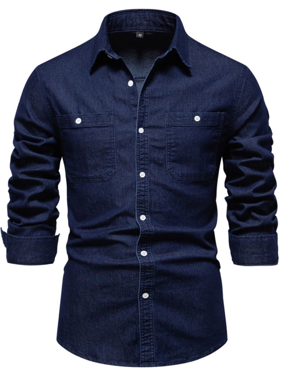 Men's Collared Neck Long Sleeve Denim Shirt - S. M. & Co.