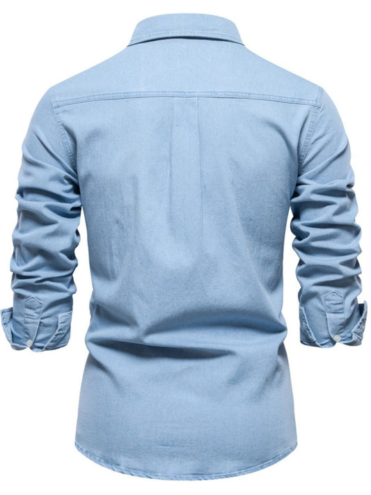 Men's Collared Neck Long Sleeve Denim Shirt - S. M. & Co.
