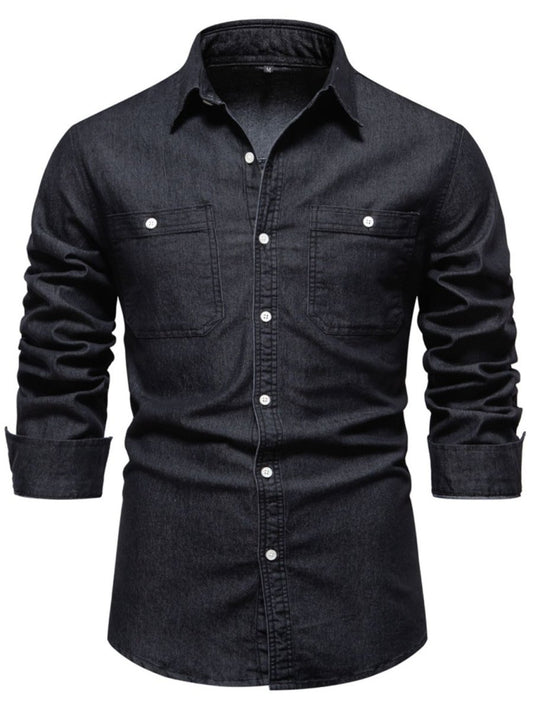 Men's Collared Neck Long Sleeve Denim Shirt - S. M. & Co.