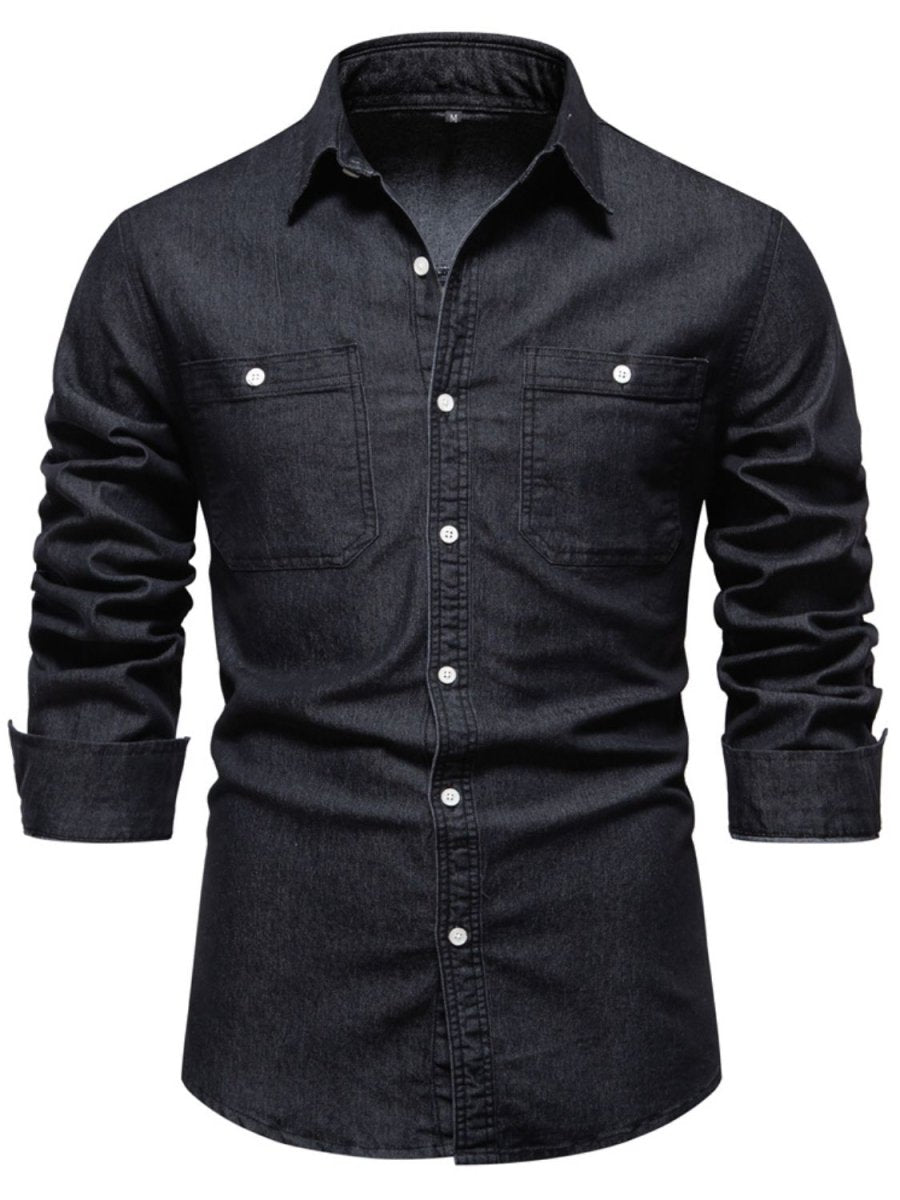 Men's Collared Neck Long Sleeve Denim Shirt - S. M. & Co.