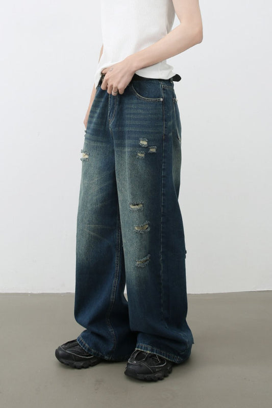 Men's Distressed Wide Leg Jeans - S. M. & Co.
