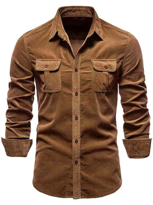 Men's Full Size Collared Neck Button Down Shirt with Chest Pockets Plus Size - S. M. & Co.