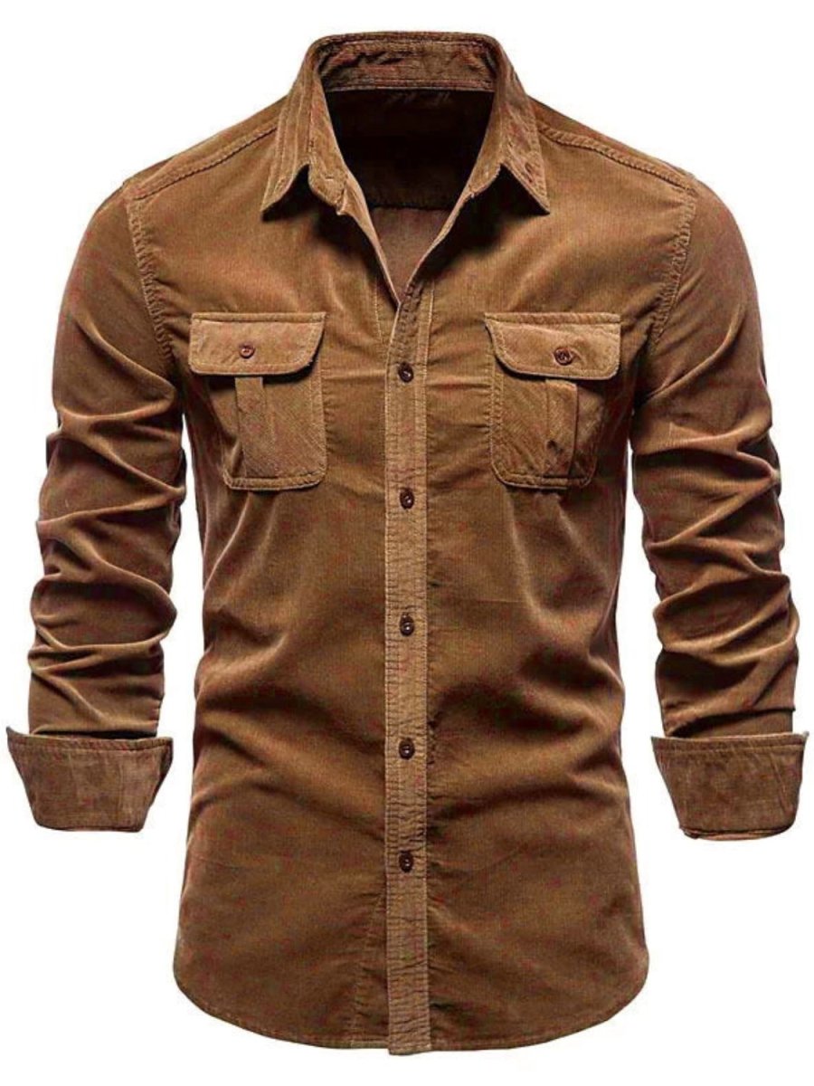 Men's Full Size Collared Neck Button Down Shirt with Chest Pockets Plus Size - S. M. & Co.