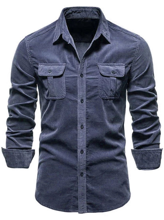 Men's Full Size Collared Neck Button Down Shirt with Chest Pockets Plus Size - S. M. & Co.