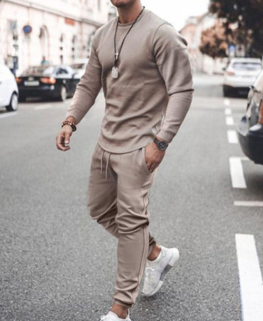 Men's Full Size Round Neck Long Sleeve Top and Pants Set Plus Size - S. M. & Co.