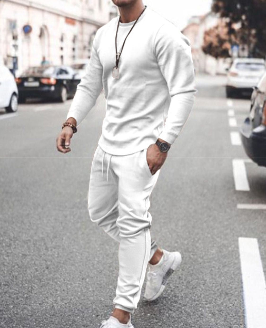 Men's Full Size Round Neck Long Sleeve Top and Pants Set Plus Size - S. M. & Co.