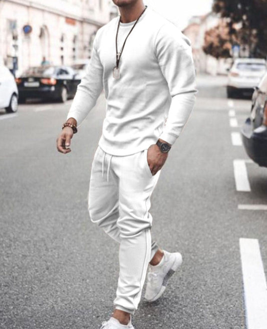 Men's Full Size Round Neck Long Sleeve Top and Pants Set Plus Size - S. M. & Co.
