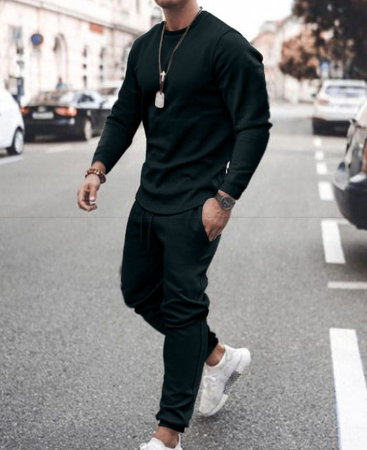 Men's Full Size Round Neck Long Sleeve Top and Pants Set Plus Size - S. M. & Co.