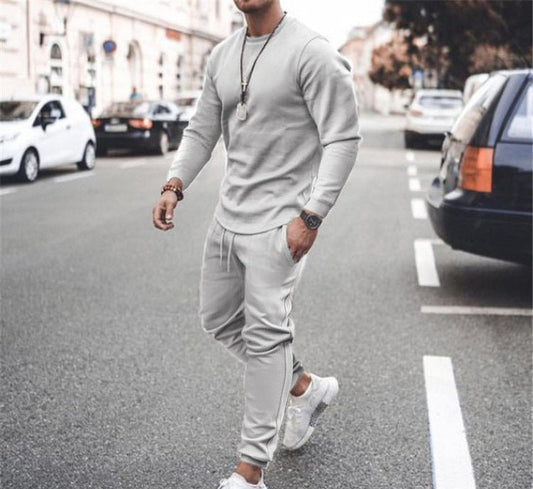 Men's Full Size Round Neck Long Sleeve Top and Pants Set Plus Size - S. M. & Co.