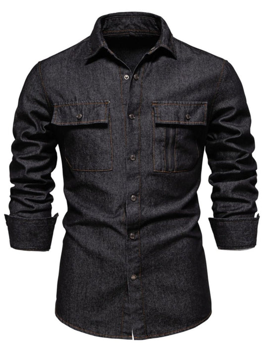 Men's Snap Down Long Sleeve Denim Shirt - S. M. & Co.
