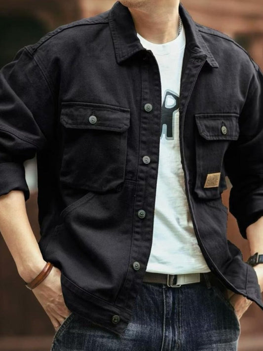 Men's Washed Collared Neck Cargo Jacket - S. M. & Co.