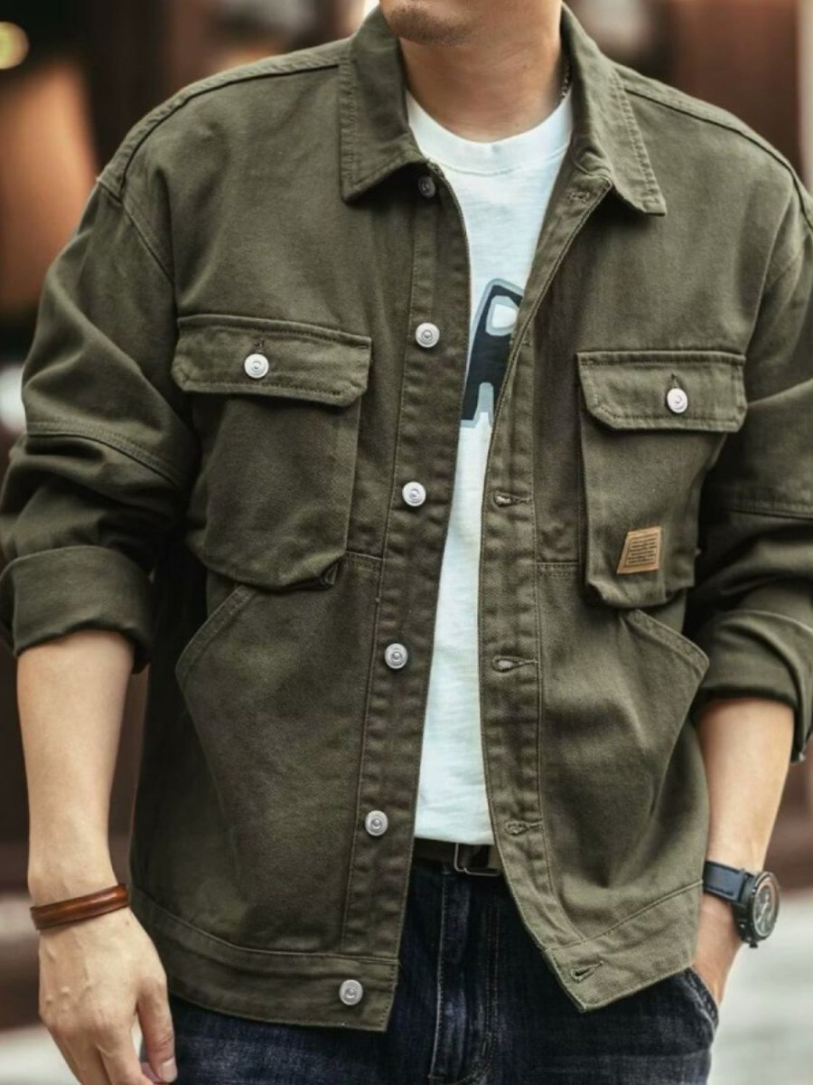 Men's Washed Collared Neck Cargo Jacket - S. M. & Co.
