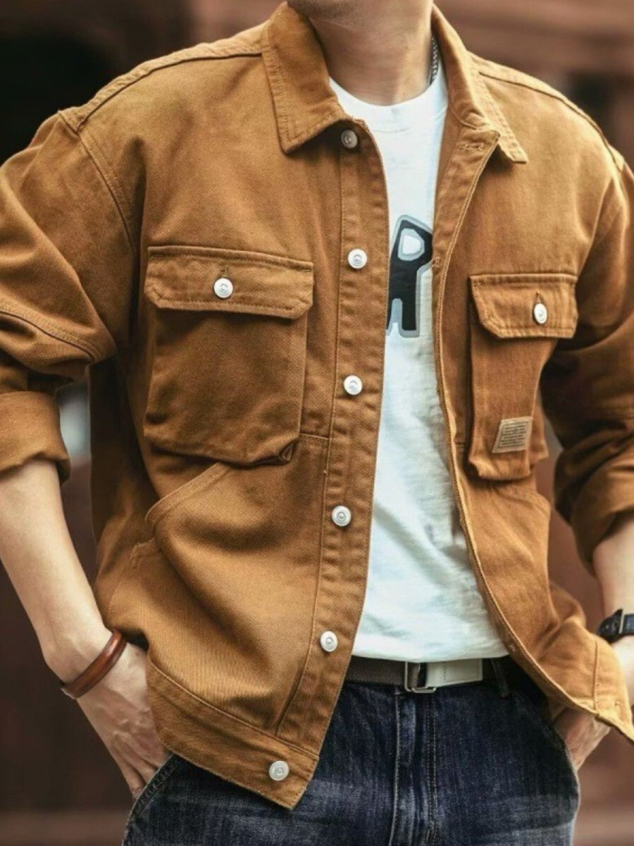 Men's Washed Collared Neck Cargo Jacket - S. M. & Co.