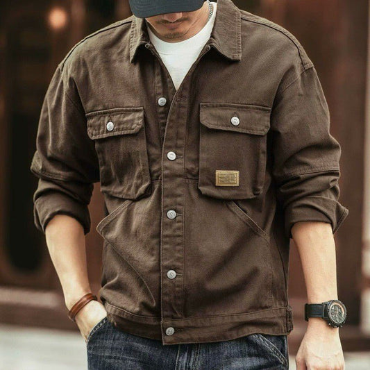 Men's Washed Collared Neck Cargo Jacket - S. M. & Co.